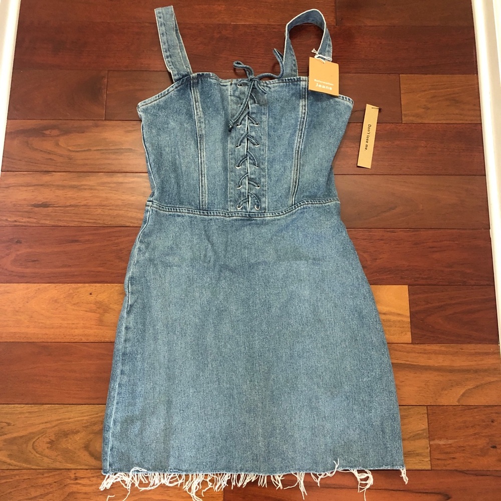 BNWT Reformation Kayla Denim Lace-up Dress 4 & 6 - Picture 2 of 7